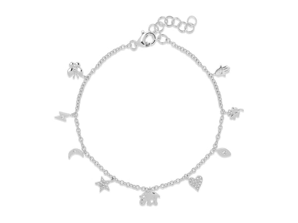 14K Rose Gold Diamond Charm Bracelet-Bracelets-Maurice's Jewelers-WHITE GOLD-