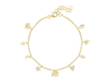 14K Yellow Gold Diamond Charm Bracelet-Bracelets-majolie-YELLOW GOLD-
