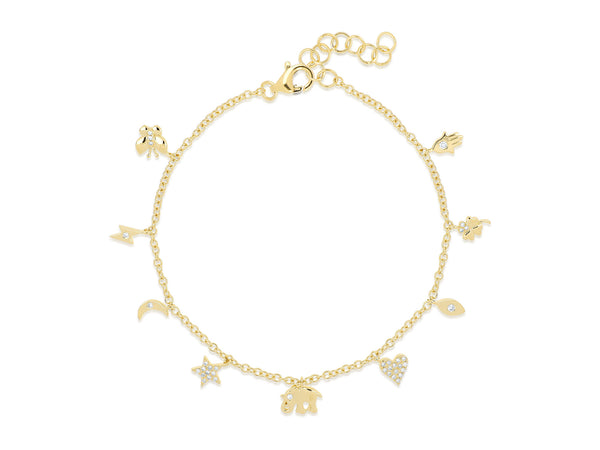 14K Yellow Gold Diamond Charm Bracelet-Bracelets-majolie-YELLOW GOLD-