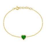 14K Yellow Gold Diamond + Emerald Heart Bracelet-Bracelets-majolie-