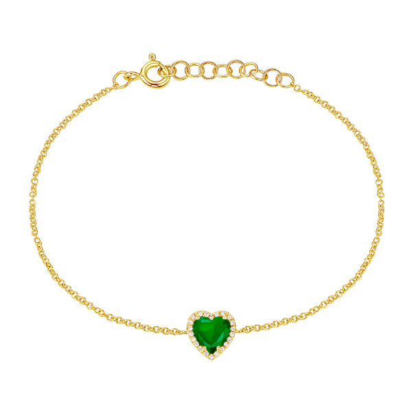 14K Yellow Gold Diamond + Emerald Heart Bracelet