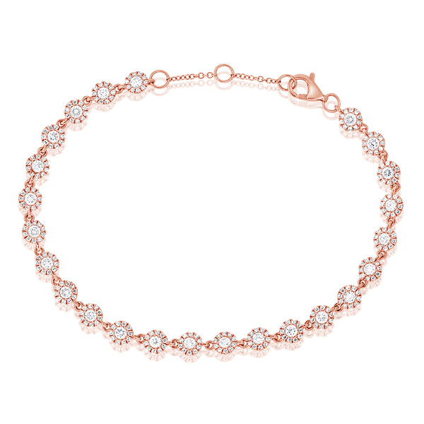 14K Rose Gold Diamond Halo Tennis Bracelet