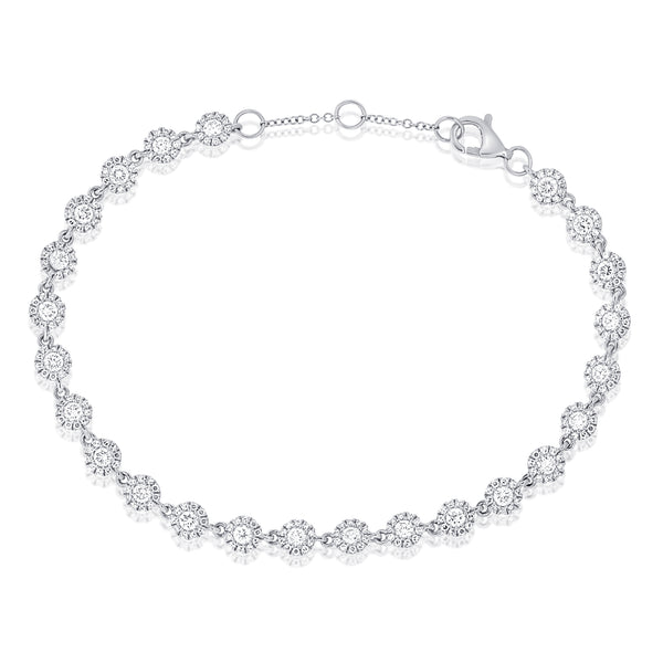 14K White Gold Diamond Halo Tennis Bracelet