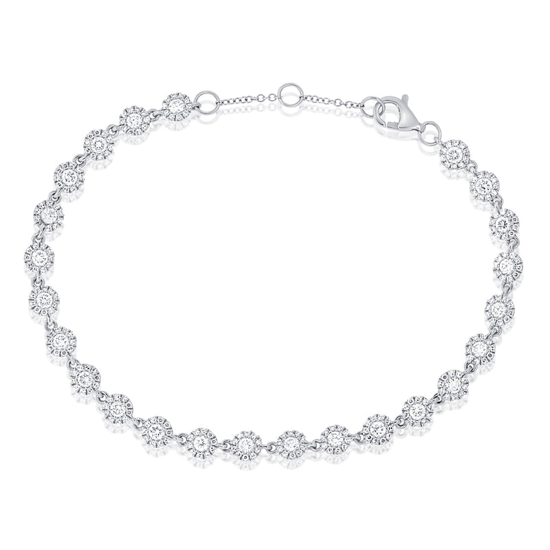 14K White Gold Diamond Halo Tennis Bracelet-Bracelets-Maurice's Jewelers-