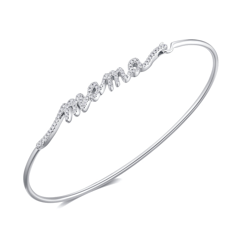 14K White Gold Diamond Mama Bangle