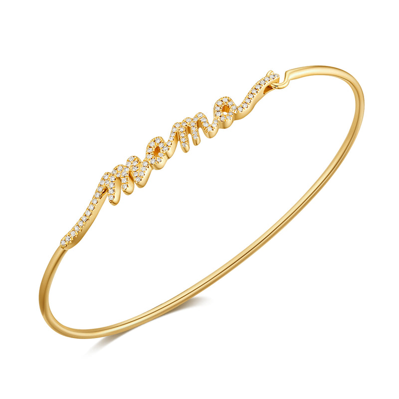 14K White Gold Diamond Mama Bangle