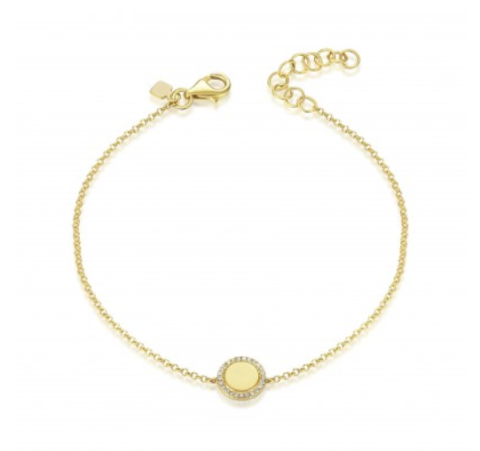 14K White Gold Diamond Disc Engravable Bracelet-Bracelets-majolie-