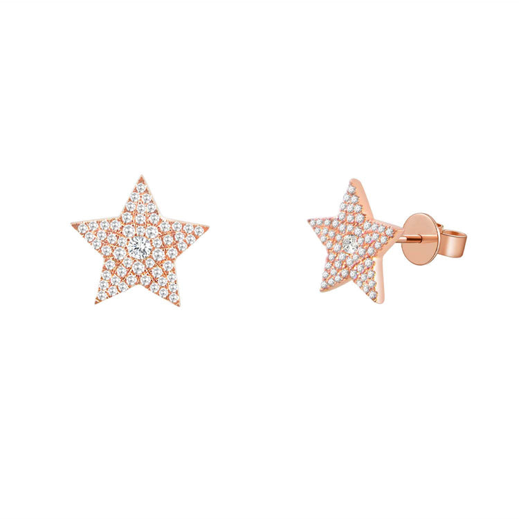 14K Rose Gold Diamond Pave Star Stud Earring