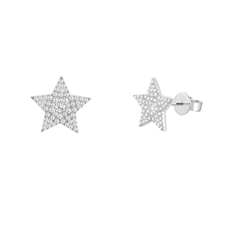 14K White Gold Diamond Pave Star Stud Earring-EARRINGS-aaron jewelry-