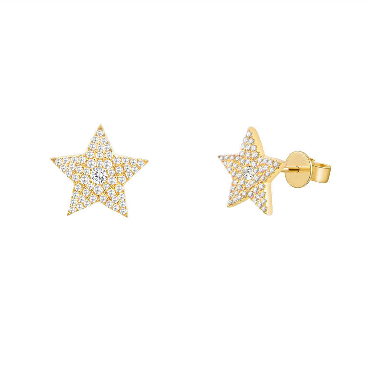 14K Yellow Gold Diamond Pave Star Stud Earring