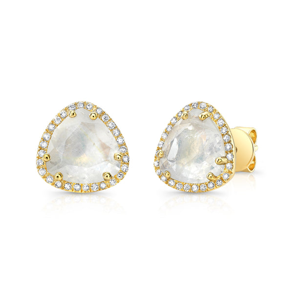 14K Yellow Gold Diamond + Moonstone Trillion Stud Earrings-EARRINGS-majolie-