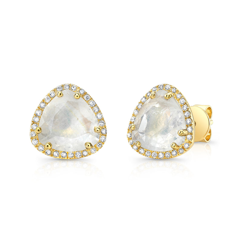 14K Yellow Gold Diamond + Moonstone Trillion Stud Earrings-EARRINGS-majolie-