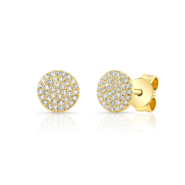 14K Yellow Gold Diamond Flat Medium Disc Earring