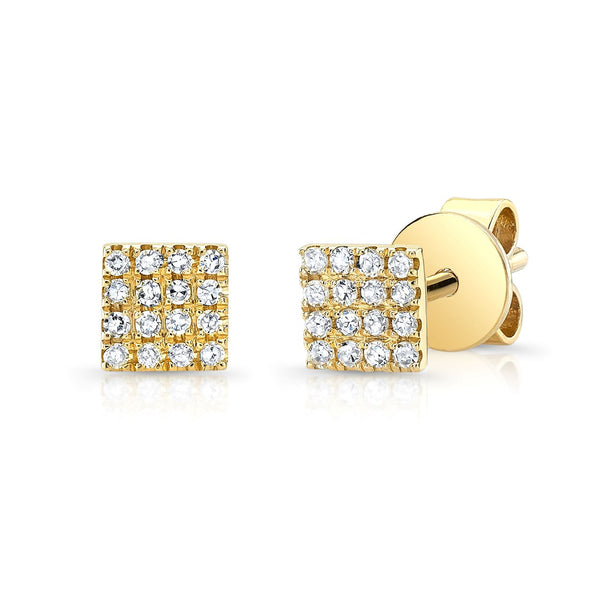 14K White Gold Diamond Pave Mini Square Earrings
