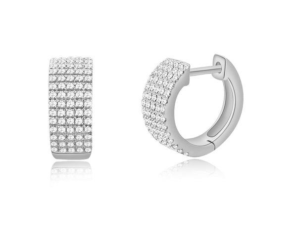 14K White Gold Diamond Thick Huggie Earrings