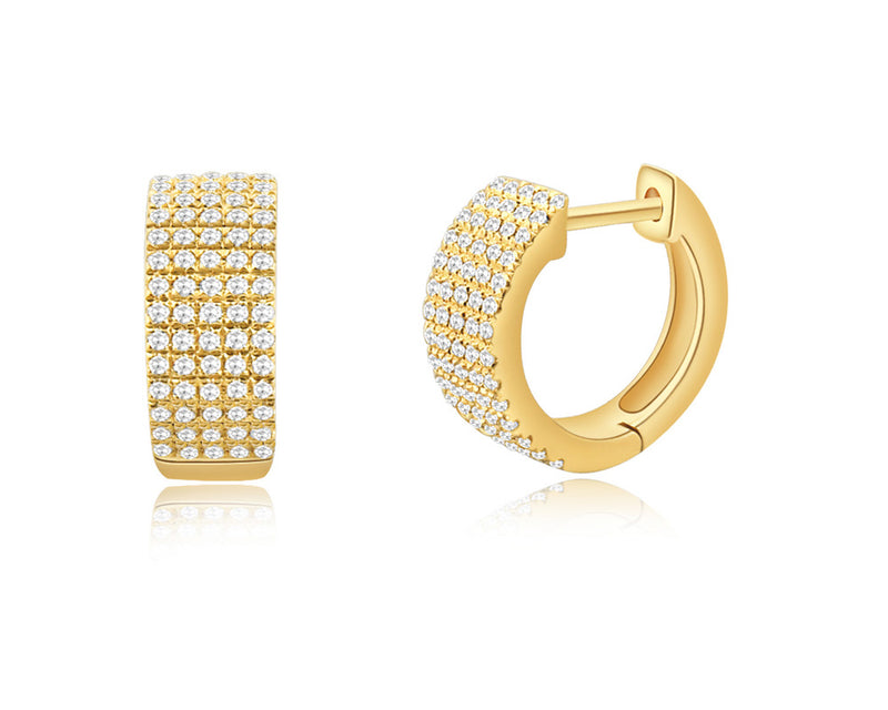 14K Yellow Gold Diamond Thick Huggie Earrings