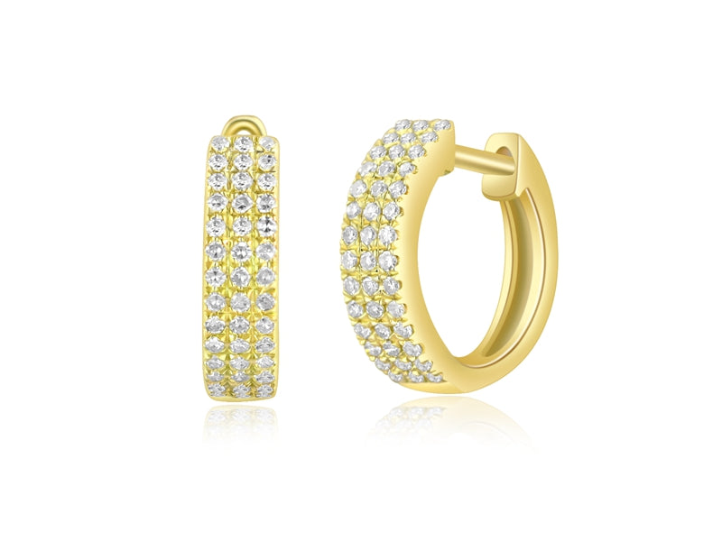 14K Yellow Gold Diamond Triple Row Huggie Earrings