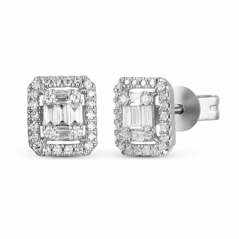 14K White Gold Diamond Square Earrings