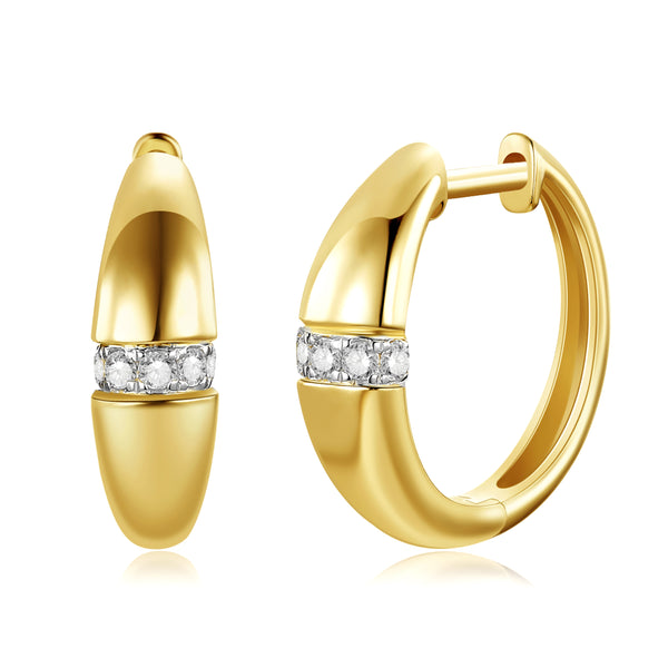 14K Yellow Gold Diamond Polished Dome Huggie Earrings