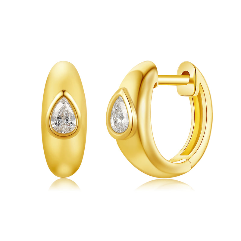 14K Yellow Gold Pear Diamond Polished Huggie Earrings-EARRINGS-majolie-