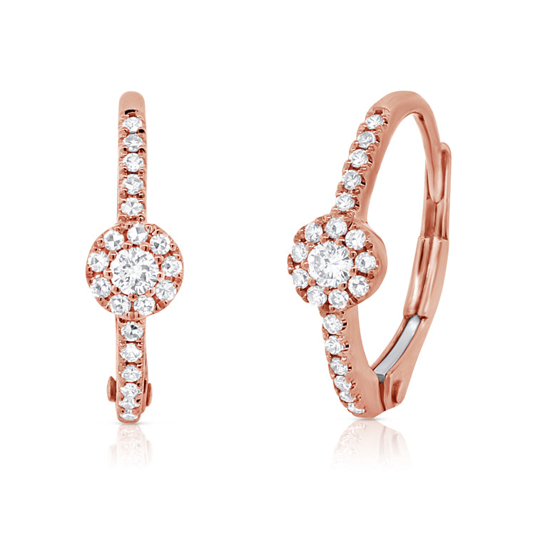 14K Rose Gold Diamond Huggie Halo Earrings
