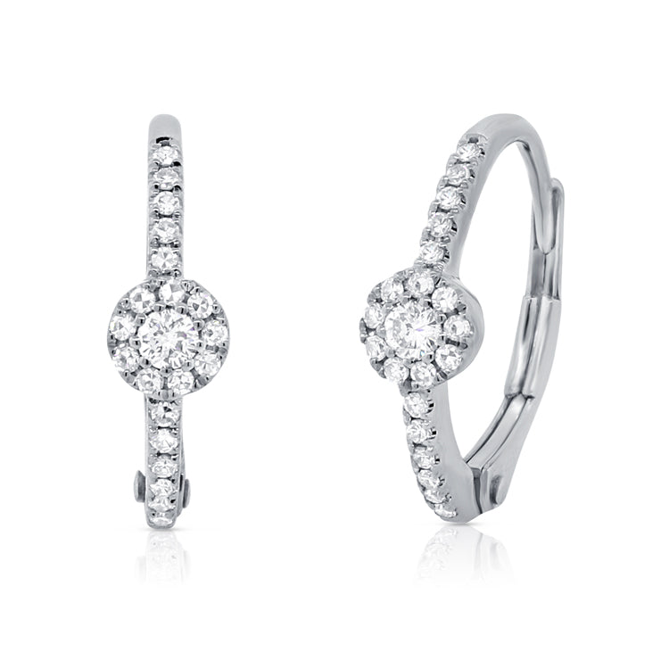 14K White Gold Diamond Huggie Halo Earrings-EARRINGS-Maurice's Jewelers-
