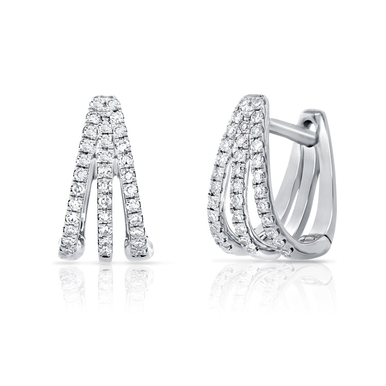 14K White Gold Diamond Split Huggie Earrings