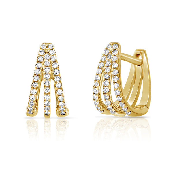 14K Yellow Gold Diamond Split Huggie Earrings