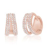 14K Yellow Gold Diamond Double Row Split Huggie Earrings