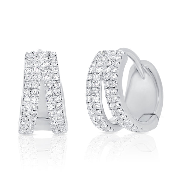 14K White Gold Diamond Double Row Split Huggie Earrings-EARRINGS-Maurice's Jewelers-White Gold-