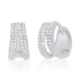 14K Yellow Gold Diamond Double Row Split Huggie Earrings