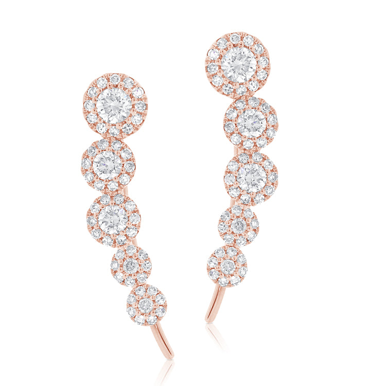 14K Yellow Gold Diamond Five Halo Ear Climber Earrings-EARRINGS-aaron jewelry-Rose Gold-