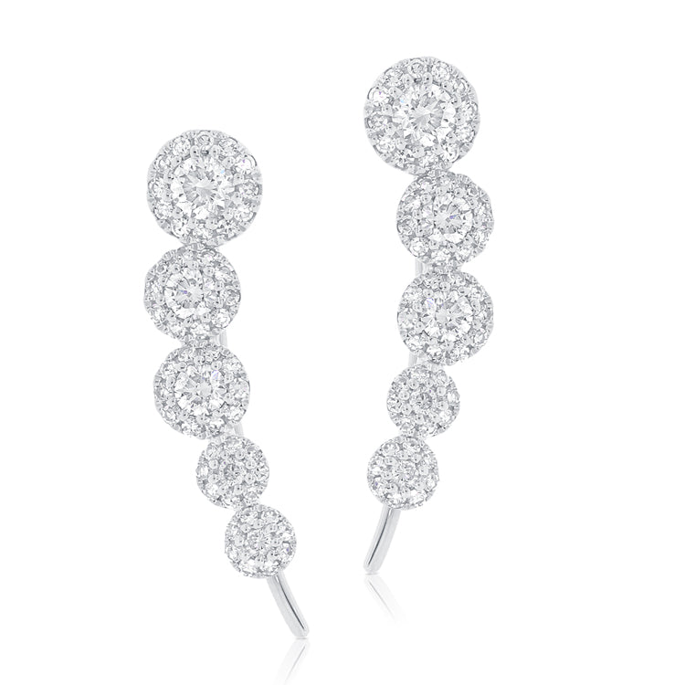 14K Yellow Gold Diamond Five Halo Ear Climber Earrings-EARRINGS-aaron jewelry-White Gold-