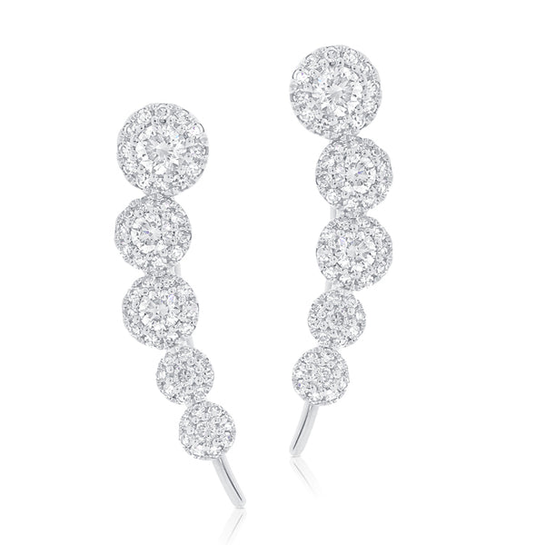 14K White Gold Diamond Five Halo Ear Climber Earrings-EARRINGS-Maurice's Jewelers-White Gold-