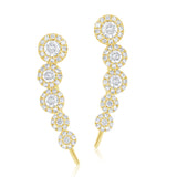 14K Yellow Gold Diamond Five Halo Ear Climber Earrings-EARRINGS-aaron jewelry-Yellow Gold-