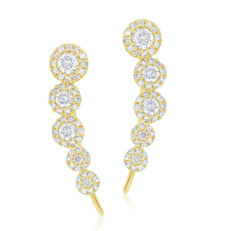 14K Yellow Gold Diamond Five Halo Ear Climber Earrings-EARRINGS-aaron jewelry-Yellow Gold-