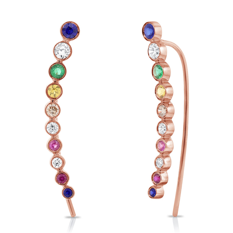 14K Rose Gold Colored Stone Ear Climbers