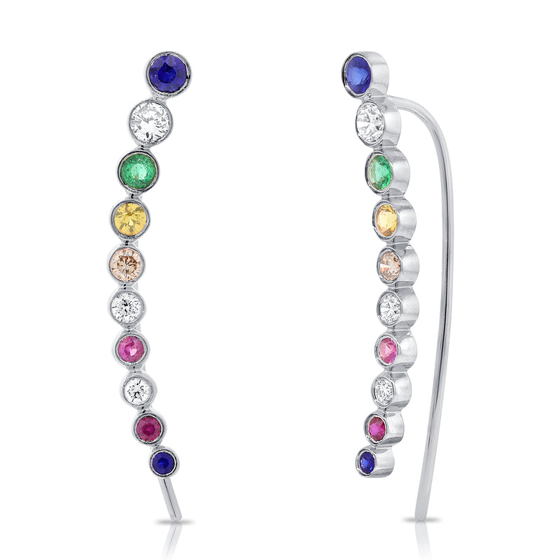 14K White Gold Colored Stone Ear Climbers