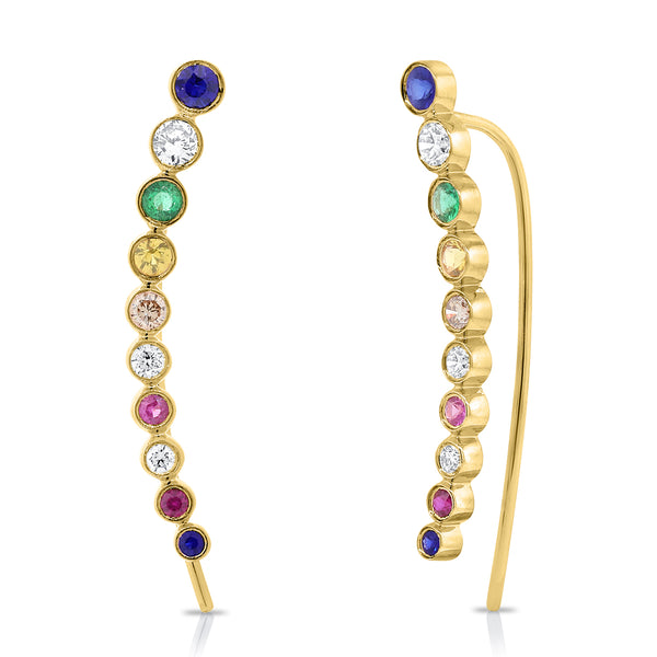14K Yellow Gold Colored Stone Ear Climbers
