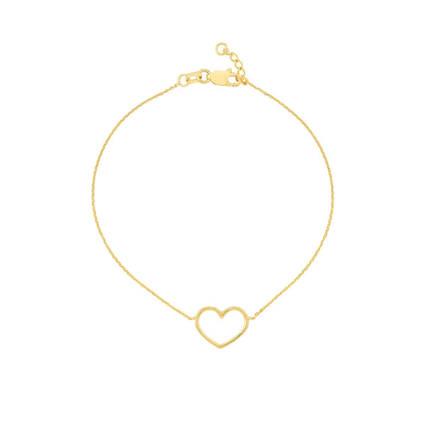 14K Yellow Gold Open Heart Bracelet