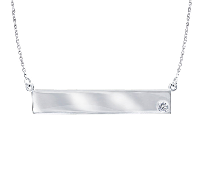 White 14K 0.02Ct R/D Diamond Engravable Bar Necklace
