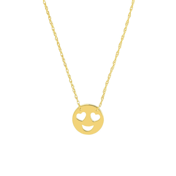 14K Yellow Gold Mini Heart Eye Face Necklace