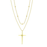 14k White Gold Beaded Double Strand Cross Necklace-Necklaces-Maurice's Jewelers-