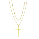 14k White Gold Beaded Double Strand Cross Necklace