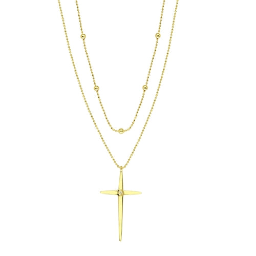 14k White Gold Beaded Double Strand Cross Necklace-Necklaces-Maurice's Jewelers-