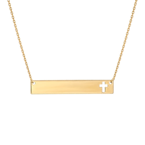 14K Yellow Gold Cut Out Cross Mini Bar Necklace-Necklaces-Maurice's Jewelers-