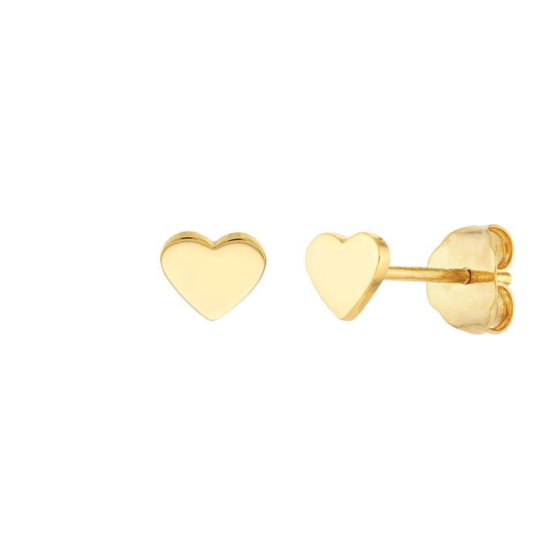14K Yellow Gold Flat Heart Stud Earrings-Earrings-Maurice's Jewelers-