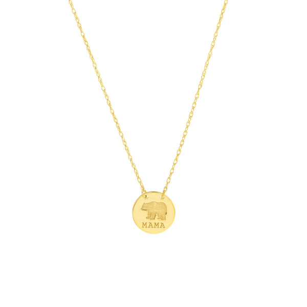 14K Yellow Gold Mama Bear Mini Disc Necklace-Necklaces-Maurice's Jewelers-