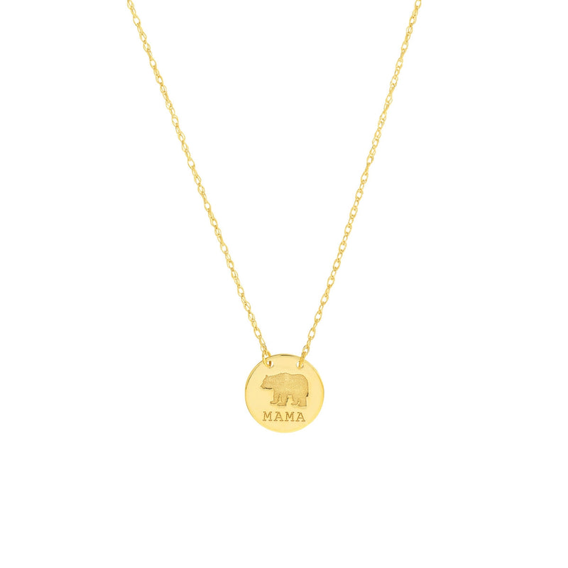 14K Yellow Gold Mama Bear Mini Disc Necklace