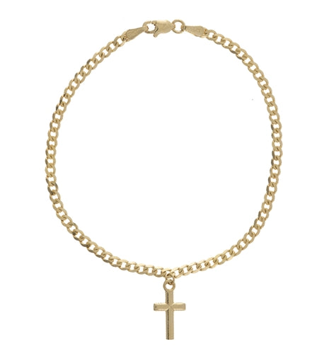 14K Yellow open Curb Link Cross Charm Bracelet